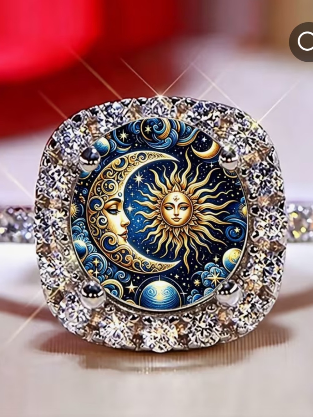 ππ Celestial Moon & Sun CZ Ring Silver-Tone - Picture 10 of 10